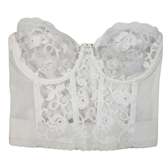 Vintage Gold Label Victorias Secret White Lace Bustier Bra Corset Sz 36B Bridal - Picture 6 of 15